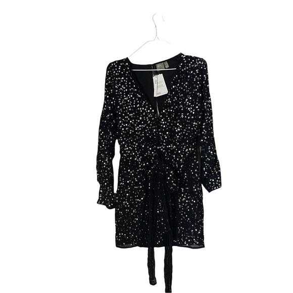 ASOS DESIGN mini dress with batwing sleeve and wrap waist in scatter sequin - Picture 7 of 8